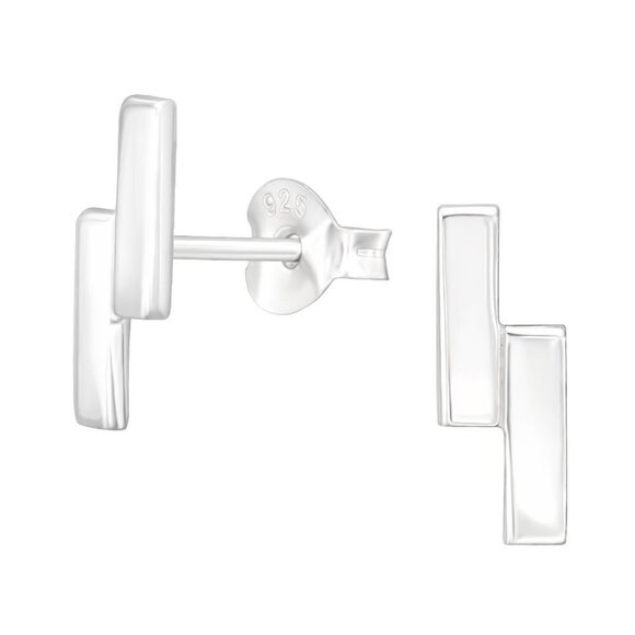 Sterling Silver Double Bar Stud Earrings - Minimalist and Chic Jewelry - Picture 1 of 12